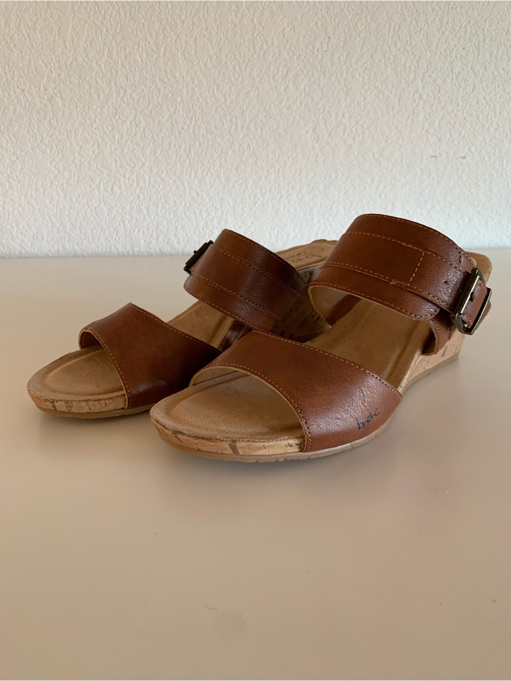 b.o.c. Tan Leather Double-Strap Wedge Sandals